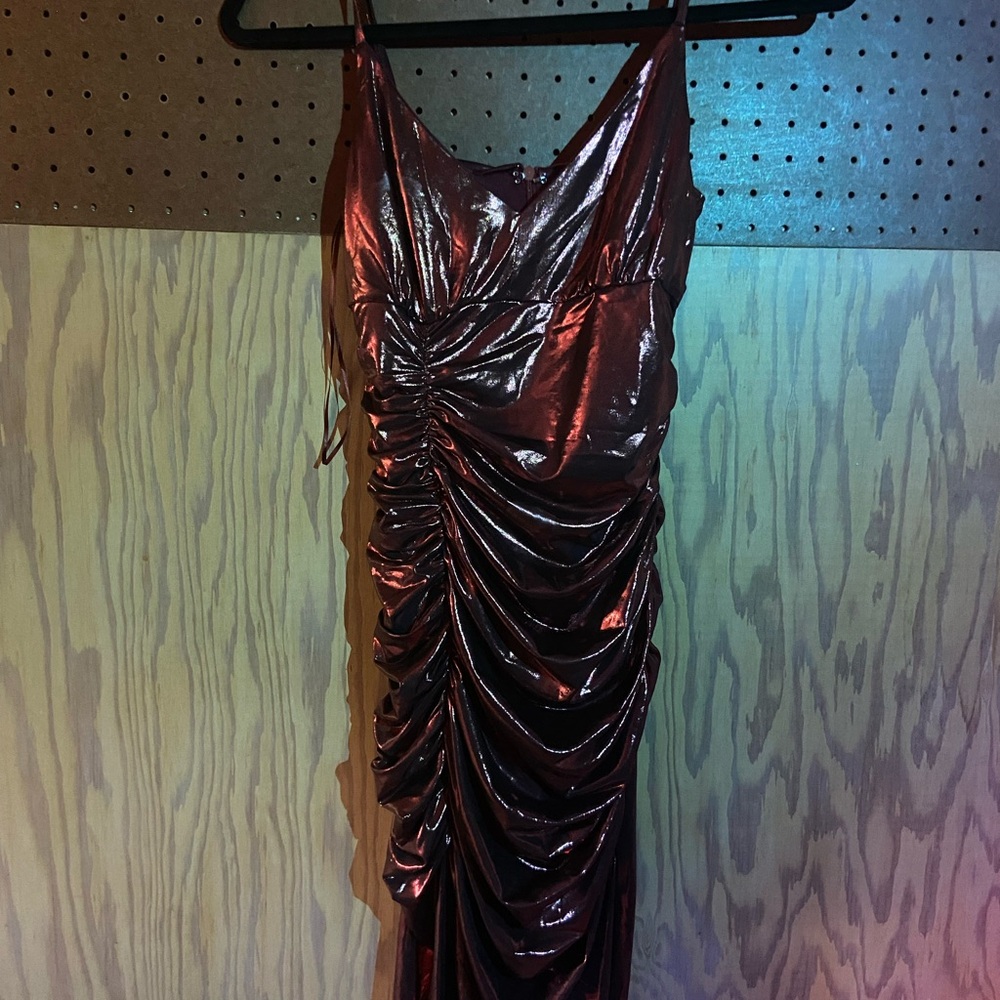 Red Spaghetti Strap Asymmetrical Gown